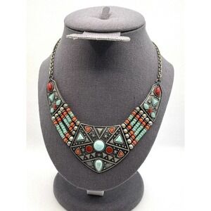 Necklace Southwest Bib Necklace Faux Turquoise Faux Coral Pewter Finish …